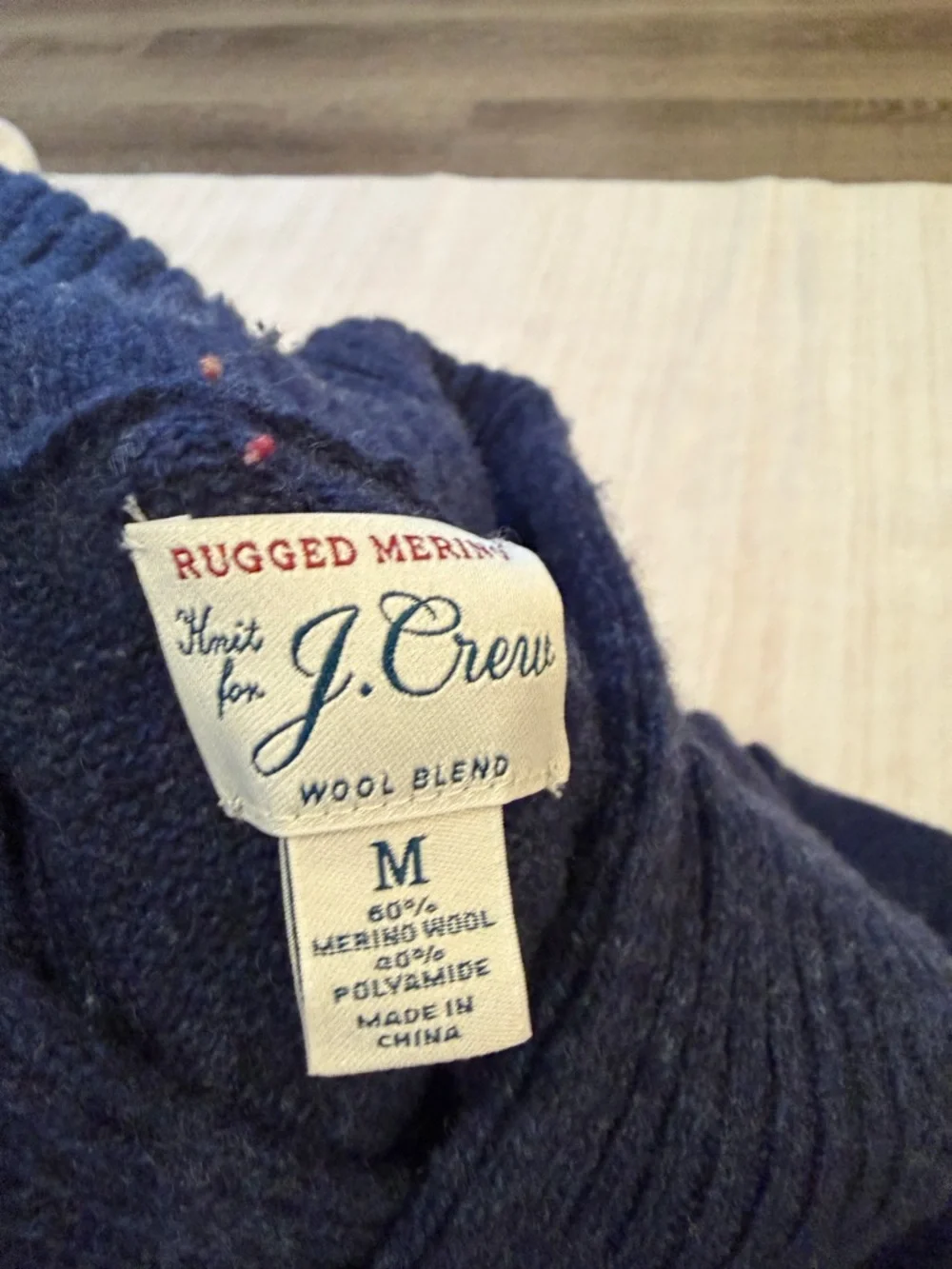 J. Crew Marled Rugged Merino Wool Blend Shawl Collar Sweater Navy